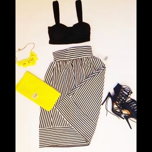 NEW A Line Striped Knee Skirt
